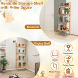 Tangkula 4-Tier Bamboo Ladder Bookshelf, Rustic Bookcase, Floor Standing Shelving Unit, Book Shelf Storage Organizer, Display Rack for Living Room, Kitchen, Bedroom, Office (1, Natural) Tangkula