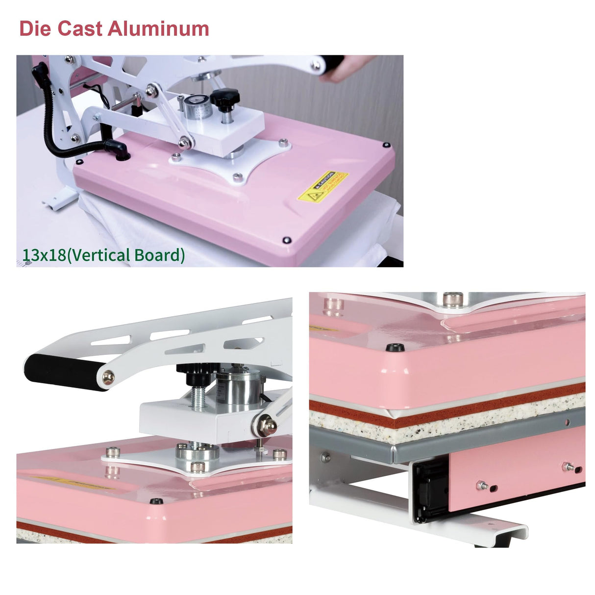 16x24 Semi-Automatic Heat Press Machine with Auto Open and Slide-Out Base (Pink+White, 13'' x 18'' (33 x 45cm)) ZJBFXY88