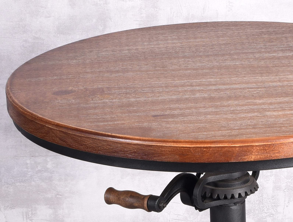 Topower Adjustable Height Industrial Pub Table with Round Wooden Top - Black Topower