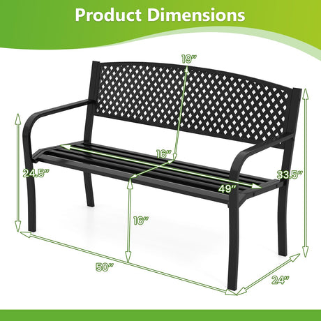 Tangkula Metal Outdoor Park Bench, 50 Inches Garden Bench with Patterned Backrest and Curved Armrests, 2-3-Person Patio Bench, Outside Heavy-Duty Metal Loveseat Chair for Porch, Lawn, Yard & Park Tangkula