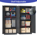 Metal Storage Cabinet with Lock, 71" Lockable Garage Tool Cabinet with Doors and Shelves, Tall Steel Cabinet for Garage, Heavy-Duty Black File Cabinet for Home Office, Gym, School (Black, 71") Ochangqi