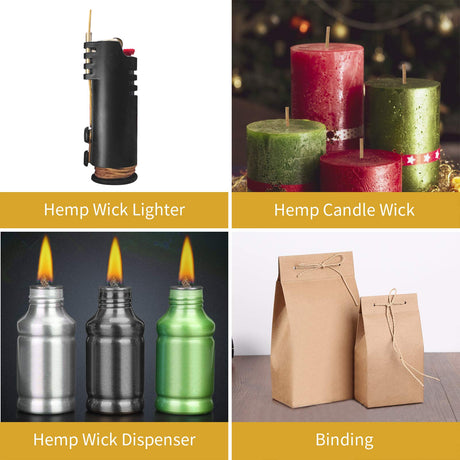 CHEFBEE 200 FT Organic Hemp Wick, Well Coated Natural Beeswax for Hemp Wick Lighter or Candle Making, Slow Burn, No Dripping, Standard Size(1.1mm) CHEFBEE
