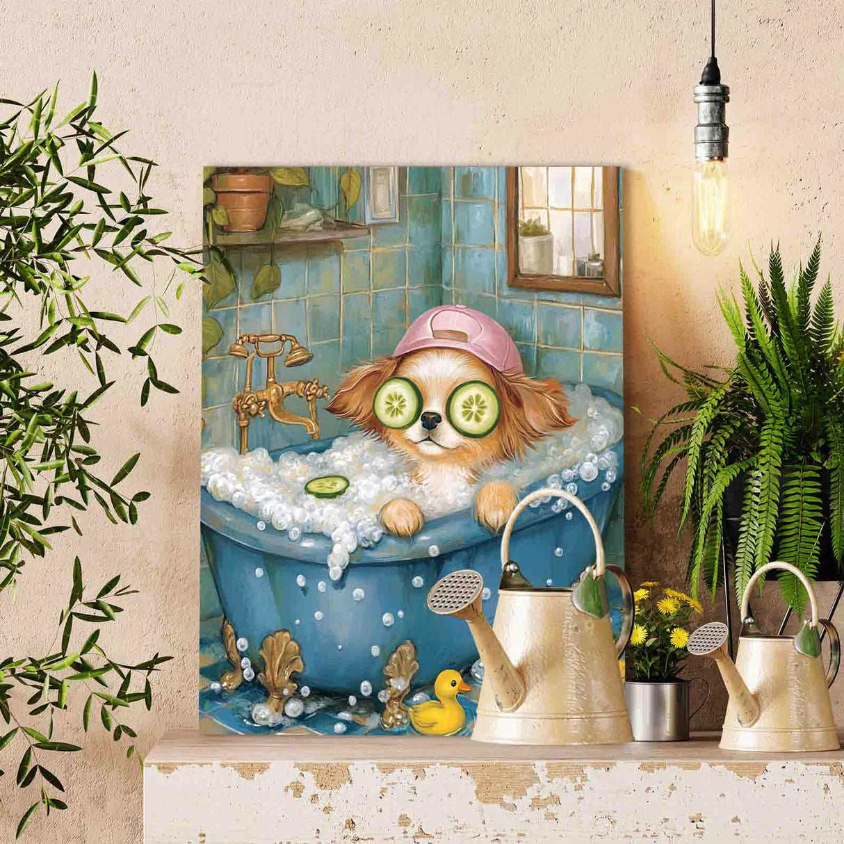 Relaxing Spa Dog Paint by Number for Adults Beginner and Kids Funny Cute Puppy Bubble Bath Paint by Number Kit on Canvas Pictures for Home Wall Decoration Drawings Gifts 16x20 Inch (Frameless) Aihonmin