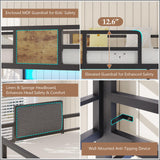 Dnxao Loft Bed Twin Size with Desk,Twin Loft Bed with Storage Organizer,LED Lights and Charging Station, Bunk Bed with Desk, Space Saving, Noise Free, No Box Spring Needed,Rustic Brown Dnxao