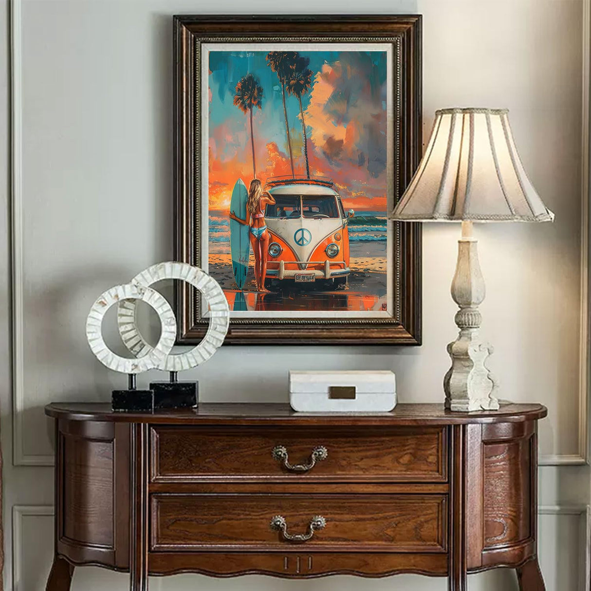 Beaudio Landscape Series Diamond Painting Kits for Adults - Car with Surfboard on Beach at Sunset Glow - DIY Round Full Drill 5D Diamond Art for Home Wall Decor (11.8x15.7inch) Beaudio