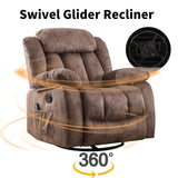 INZOY Rocker Recliner with Heat and Vibration, Manual Swivel Rocking Chair with Vibrating Massage, Comfy Padded Overstuffed Soft Fabric Heated Recliner (Brown) INZOY