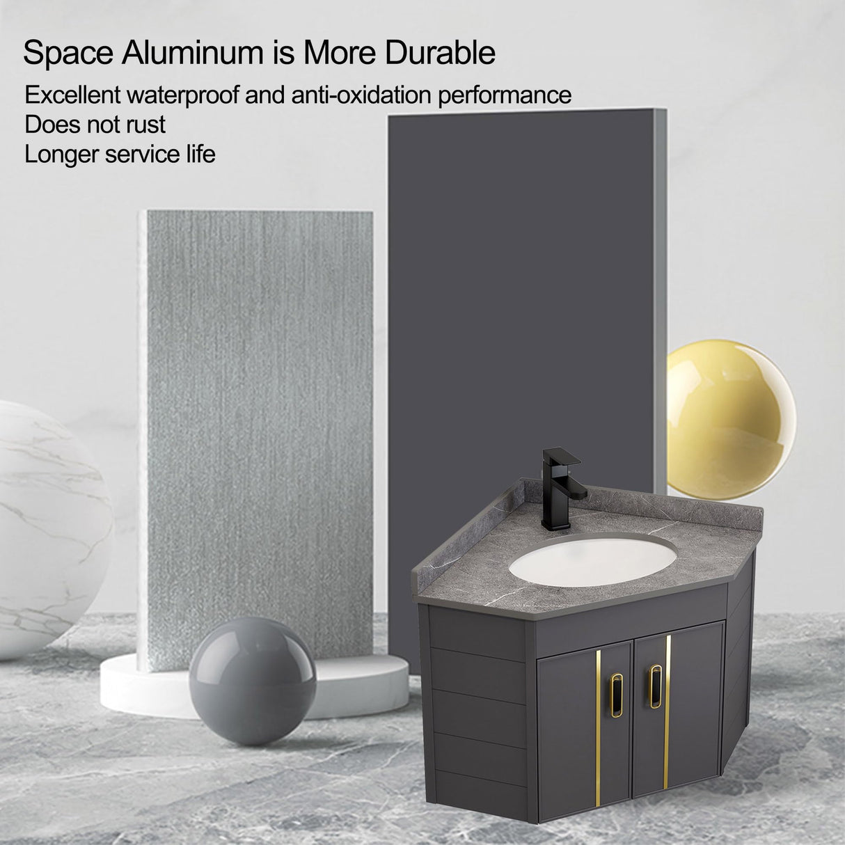 Small Corner Bathroom Cabinet Vanity With Sink Floating Vanity Bathroom Narrow Depth Vanities Lavamanos de Baño Modernos with Top,Hot & Cold Faucet Combo,Storage Space,for Small Space Black/White/Grey JOSIAHCQ