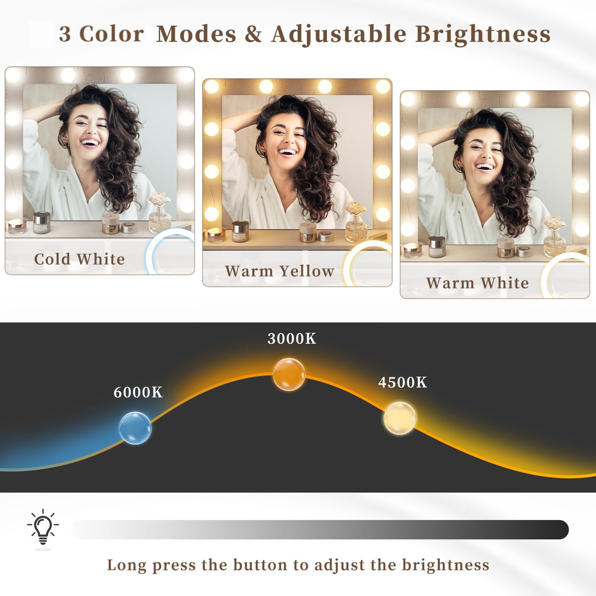 EnHomee Small Vanity Desk with Mirror and Lights, Makeup Vanity Table with 2 Drawers, White Vanity Dressing Table with Charging Staion for Bedroom, Dressing Room EnHomee