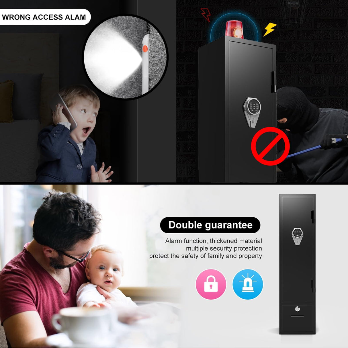 HEANVO 4-6 Gun Safe, Gun Cabinet for Home Rifle and Pistols, Quick Access Safes with LED Lights for Shotguns, Sturdy Anti-Theft Gun Safe with Bottom Drawer and Pistol Holder-Upgraded Digital Keypad HEANVO