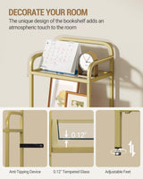 Hzuaneri Bookshelf, Tall Narrow Bookcase with LED Lights, Tempered Glass Bookshelves with Steel Frame, Display Shelf, Slim Shelving Unit for Living Room, Bedroom, 9.6"D x 15.4"W x 66.5"H Gold BC34699G Hzuaneri