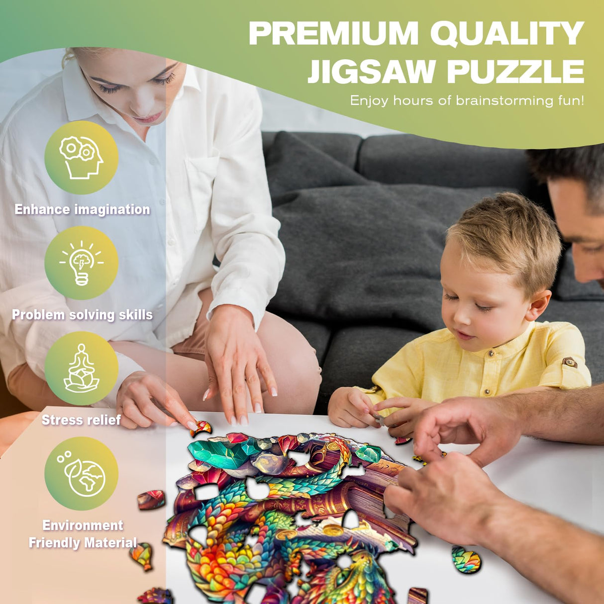 Wooden Puzzles for Adults - Unique Shaped Wooden Puzzles for Adults and Kids - Jeweled Dragon Wooden Jigsaw Puzzles - Dragon Wooden Puzzle Easter Creative Birthday Gifts - Puzzle Toys - 240pcs DOCRAGI