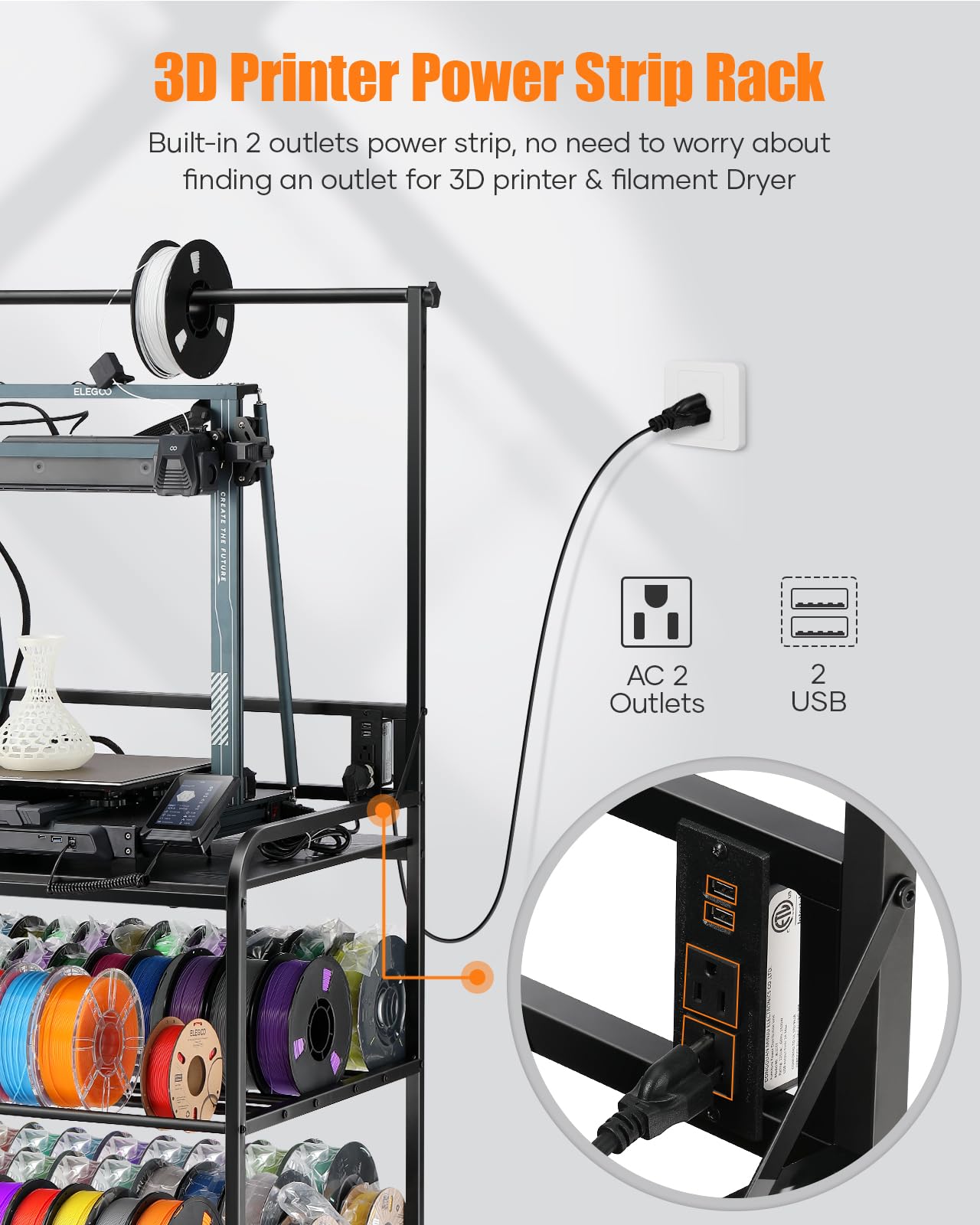 AHOWPD 3D Printer Rack Filaments Storage - Rolling 3d Printing Stand Filament Organizer, Spools Holder Racks Cart with Wheels, Heavy Duty Shelf Hold Spool PLA, ABS, PETG for Garage Office Wor - WoodArtSupply