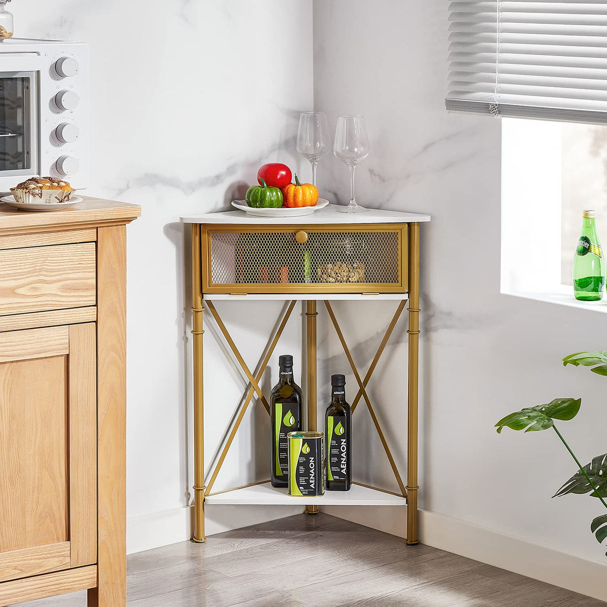 VECELO Corner Table/Cabinet with Flip Door and Storage Shelves, Free-Standing Organizer for Compact Space in Living Room/Study/Lobby/Bedroom,Industrial VECELO