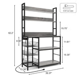 Chnnmbrn Kitchen Bakers Rack with Baskets and Power Outlet,5-Tier Kitchen Utility Storage Shelf with Hooks, Microwave Oven Stand Rack,Vintage Grey Free Standing Kitchen Shelf Chnnmbrn