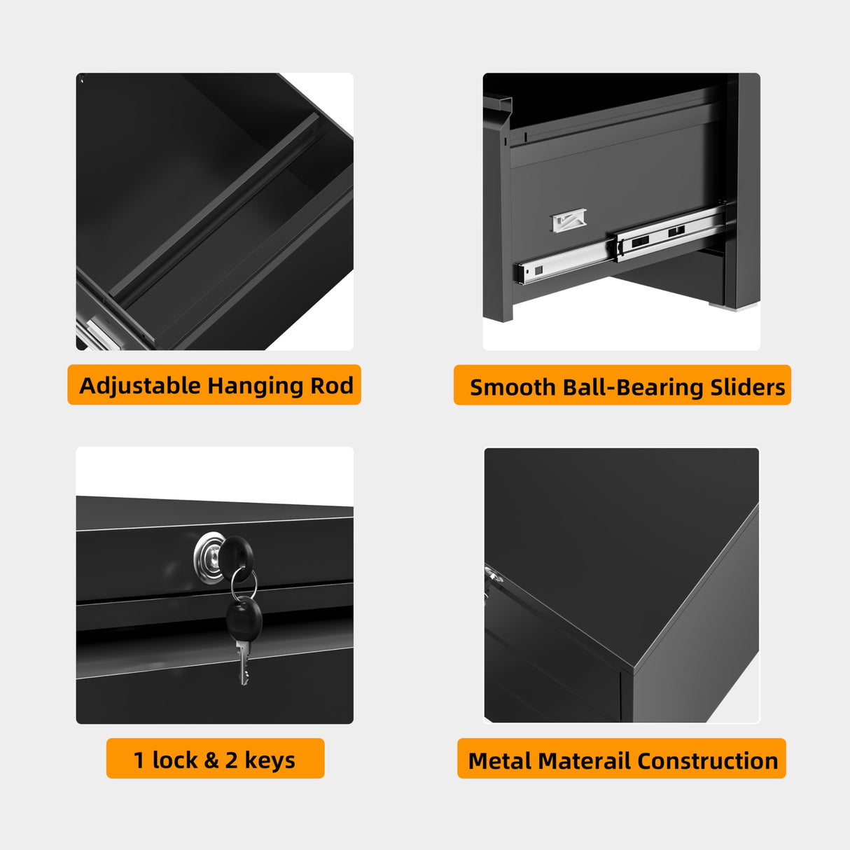 INTERGREAT 2 Drawers File Cabinet with Lock, 18" D Vertical Filing Cabinet for Home Office, Metal Black File Cabinet for Hanging Letter/F4/A4/Legal Folders, Easy Assemble INTERGREAT