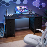 Black Gaming Desk with Drawers on Both Sides, 55 Inch Home Office Computer Study Writing Work PC Desk with 8 Storage Drawers Storage for Bedroom DLisiting