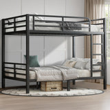 HKOLIE Full Over Full Bunk Bed, Metal Bunk Bed Frame Heavy Duty Bunk Beds Loft Bed Frame with Ladder and Guardrail Metal Slats No Box Spring Required for Adults Teens, Black HKOLIE