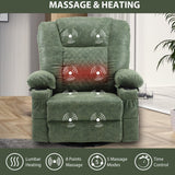 Swivel Rocker Recliner Chair for Adults with Vibration Massage, Overstuffed PU Leather Recliner with Lumbar Heat, Modern Manual Rocking Recliner with for Living Room, Home Theater, Dark Green Comermax