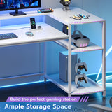 SEDETA White Gaming Desk 70.8'' with LED Lights and Storage Shelves, Computer Desk with Monitor Stand, Power Outlets and Cup Holder, Large PC Gamer Desk, Gaming Table for Bedroom, Living Room SEDETA