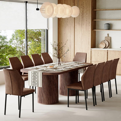 Rejeke 79" Dining Table Set for 10,Large Rectangular Kitchen Table Set for 10 with Cushioned Chairs,Modern Mid-Century Wood Dining Room Table Set for 10,Ideal for Dining & Gatherings (Walnut)