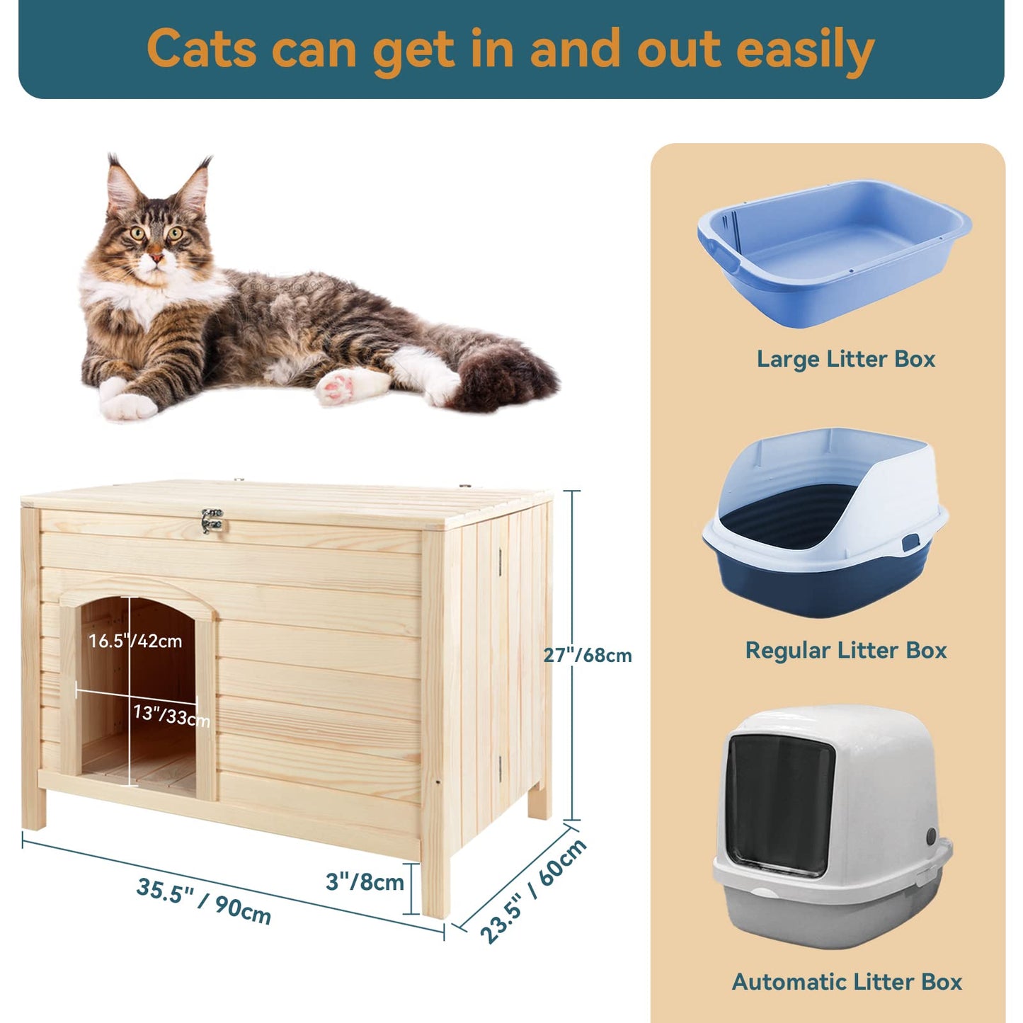 Petsfit Large Cat Litter Box Furniture Hidden,No Tools Required Assembly,Cat Washroom Furniture with Top Opening,Wooden Pet House End Table,Folding Litter Box Enclosure,35.5L x 23.5W x 27H in - WoodArtSupply