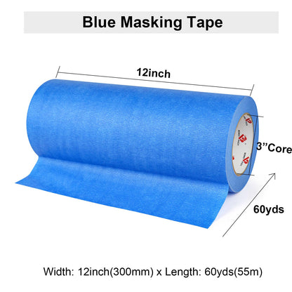 BOMEI PACK Wide Blue Painters Tape 12 Inches x 60 Yards, 3D Tape, 3D Printing Tape for Laser Cutting, 21-Day Clean Removal Wide Masking Tape - WoodArtSupply