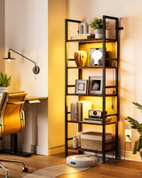 Dunatou 5 Tier Tall LED Book Shelf, 6FT Tall Standing Shelves with RGB Lights, 24'' Wide Lighted Wood Book Shelf 70 Inch Tall, Dimmable Light Up Wooden Bookcase for Bedroom Living Room Office Dunatou