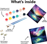 FQOVKYN 4 Pack Landscape Paint by Number for Adults Framed Canvas, DIY Aurora Arts and Crafts for Adults Beginner with Paint Brushes, Acrylic Paint Set for Home Wall Decor, 8 * 8 Inch FQOVKYN