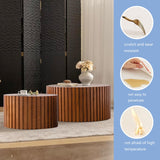 Round Coffee Table Set of 2 Modern Nesting Coffee Tables for Living Room Wave Stripe Round Coffee Table for Living Room Bedroom (I) SOUWOFS