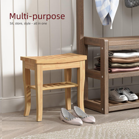 BEKVEM Bamboo Shower Bench, Spa Small Shower Stool for Inside Shower Waterproof, Bathroom Bench Seat with Storage Shelf for Adults Elderly Seniors, Wood Chair for Indoor or Outdoor Use, Natural BEKVEM
