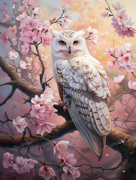 RMSGOZO Cherry Blossom White Owl Diamond Painting Kits, 5D Full Round Gemstone Crystal Painting by Diamond Painting Art Kits for Adult, for Home Decor Living Room Decor & Relaxing Gift 16X20 Inch RMSGOZO