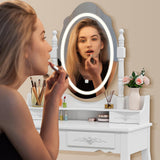 Vanity Desk with Mirror and Lights, Modern Vanity Makeup Table and Cushioned Stool Set with 4 Drawers, 3 Color Lighting Modes with Adjustable Brightness, Dressing Table Set for Bedroom (White) Alohappy