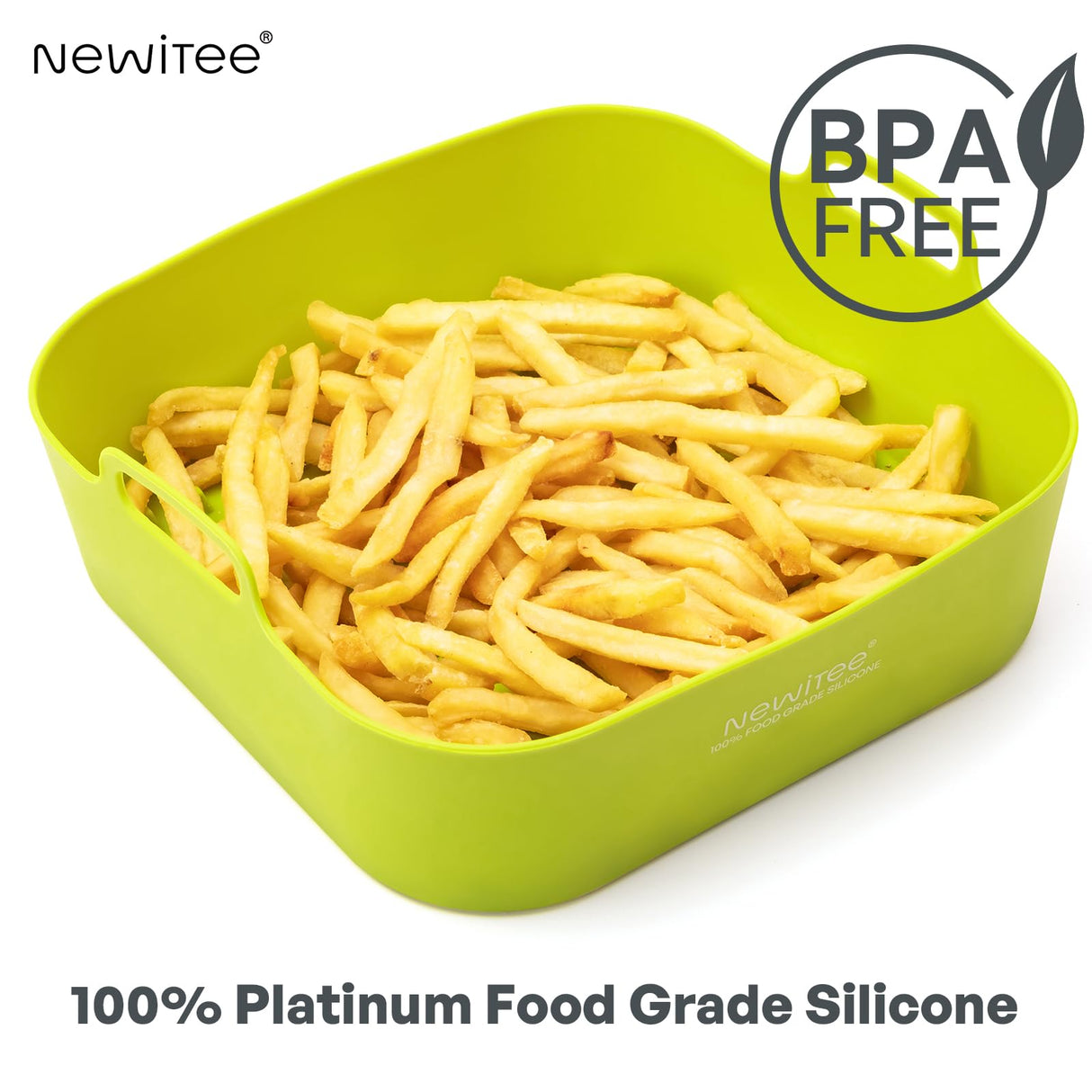 NEWITEE Air Fryer Silicone Liners 5 Qt For Ninja* AF141/AF181/COSORI*, 2 Pack BPA Free Platinum Air Fryer Basket Liners, Square Ninja Large Reusable Air Fryer Accessories Replacement for Parchment NEWITEE