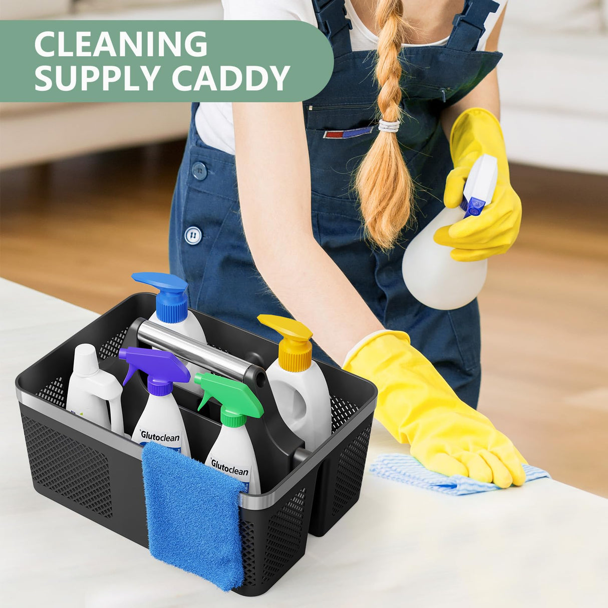 BYUNER Black Shower Caddy Portable: Plastic Bathroom Caddy Organizer with Handle and Holes, Cleaning Caddy, Hard Shower Basket Storage Tote for Toiletry, College Dorm Room Essentials for Men BYUNER