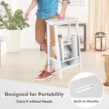 Giantex 3 Tier Folding Step Ladder, Multifunction 3-in-1 Wood Step Stool, Display Ladder and Storage Shelf for Library, Home Kitchen, Household Work, White Giantex