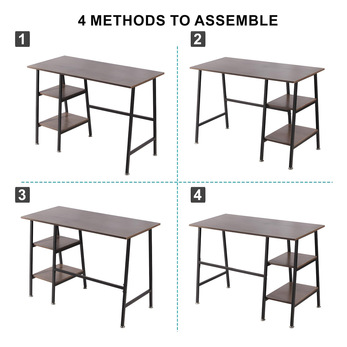 VECELO 43 Inch Computer Desk Writing Study Work Office Table Modern Desk with Shelves Wooden Desk for Home Bedroom,Brown Desk VECELO