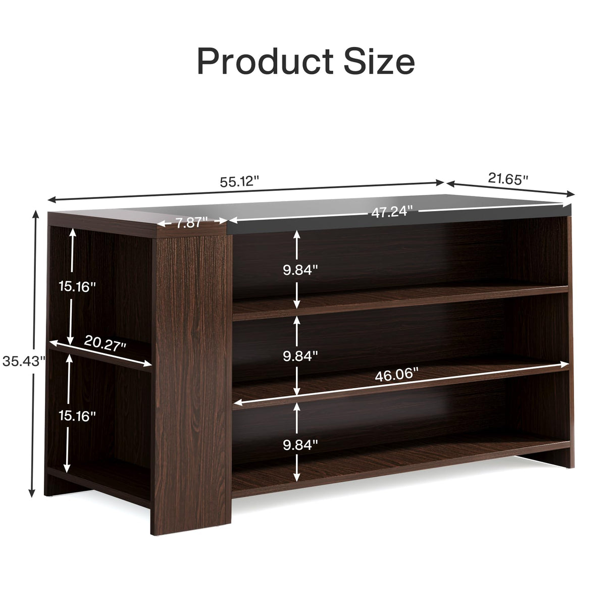 Tribesigns 55" Kitchen Island with Storage, Farmhouse 5-Tier Stationary Island Table with 5 Shelves, Wood Coffee Bar Table Storage Cabinet with Large Countertop for Kitchen, Dining Room Tribesigns