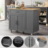 43.3" Rolling Kitchen Island Cart with Drop Leaf & Storage - Mobile Kitchen Organizer with Wheels, Rubberwood Top, Trash Bin Cabinet & Towel Rack, Farmhouse Style for Small Spaces Grey LotaTools