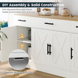 SUNLEI Buffet Cabinet with Storage, Farmhouse Storage Cabinet with 4 Doors and 3 Drawers, Coffee Bar Station Wood Buffet Table with Adjustable Shelf for Living Room, White SUNLEI