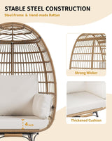 Tioutbot 360° Swivel Egg Chair, Oversized Patio Rotating Basket Chair, Steel Frame and Metal Base, Waterproof, PE Rattan Lounge Chair for Indoor & Outdoor, Porch, Living Room, Backyard, Beige Tioutbot