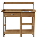 Yardenaler Outdoor Wood Potting Bench, Garden Horticulture Workstation with Removable Stainless Sink, Shelves, Drawers & Hooks, Natural Wood Yardenaler