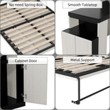 Full Murphy Bed with Desk and Storage Bookcase Shelves,Solid Wood Folding White Murphy Wall Bed with Storage Cabinet for Adults MERITLINE