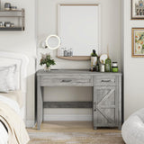 Farmhouse 47" Executive Desk, Computer Desk with Drawers and Storage Cabinet, Workstation Computer Desk for Study and Home Office, Gray Vabches