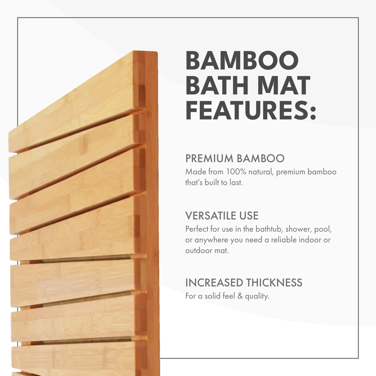 ToiletTree Products Bamboo Deluxe Shower Floor and Bath Mat - Wooden Bath Mat for The Bath, Shower, Pool, and More - Durable, Slip-Resistant Bamboo Shower Mat - 25.3" L x 15.7" W x 1.3" H ToiletTree Products