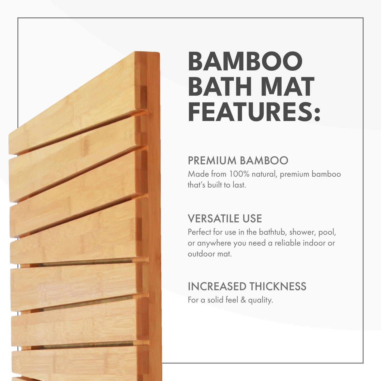 ToiletTree Products Bamboo Deluxe Shower Floor and Bath Mat - Wooden Bath Mat for The Bath, Shower, Pool, and More - Durable, Slip-Resistant Bamboo Shower Mat - 25.3" L x 15.7" W x 1.3" H - WoodArtSupply