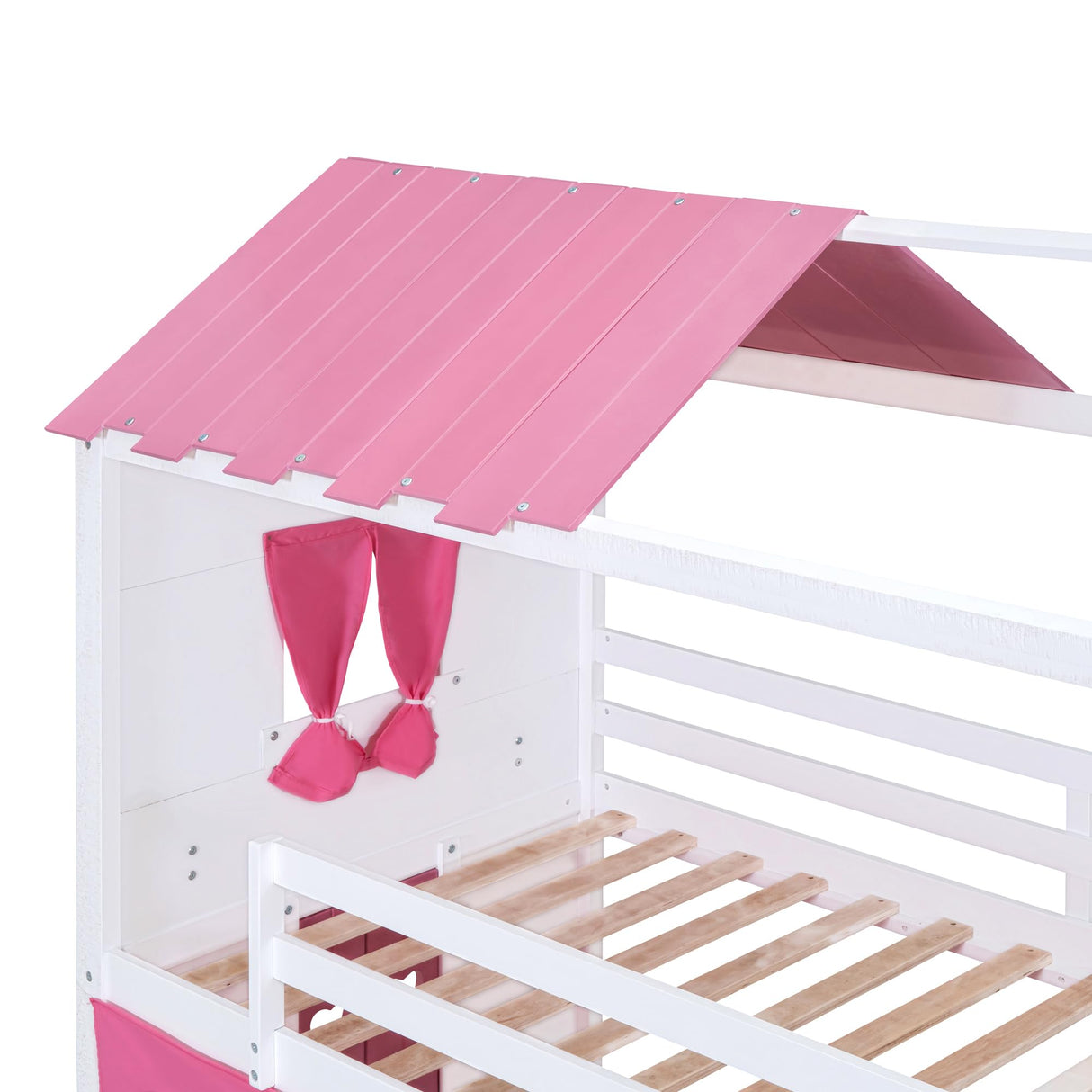 Harper & Bright Designs Full Over Full Bunk Beds for Kids,Wood Sweet Heart Novelty Bunk Bed with Elegant Windows, Sills and Tent,House Bunk Beds for Girls,Boys,Pink+White Harper & Bright Designs