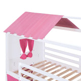 Harper & Bright Designs Full Over Full Bunk Beds for Kids,Wood Sweet Heart Novelty Bunk Bed with Elegant Windows, Sills and Tent,House Bunk Beds for Girls,Boys,Pink+White Harper & Bright Designs