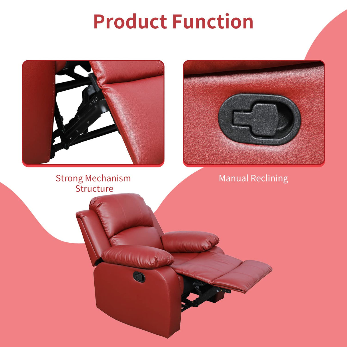GEBADOL Faux Leather Recliner Chair, Red Leather Armchair, 1-Seater Reclining Chair for Living Room/Bedroom/Office GEBADOL