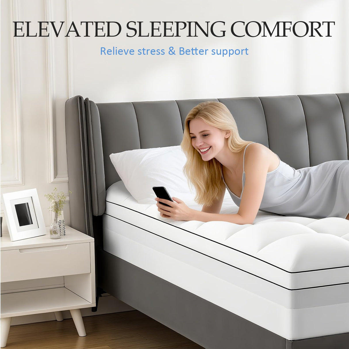 Vomiliku 4 Inch King Mattress Topper Dual Layer,2 Inch Gel Memory Foam Plus 2 Inch Cooling Pillow Top Mattress Pad Cover for Back Pain, with 8-21 Inch Deep Pocket Vomiliku