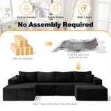 136" U Shaped Cloud Couch Sectional Modular Couch with Deep Seat, 6 Seater Corduroy Couches, Boneless Sofa with 2 Removable Ottomans, Sectional Couches for Living Room, No Assembly Required, Black MODNEST